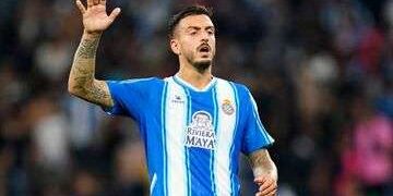 Joselu Mato of RCD Espanyol  during the La Liga match between RCD Espanyol and Real Madrid played at RCDE Stadium on August 28, 2022 in Barcelona, Spain. (Photo by Sergio Ruiz / Pressinphoto / Icon Sport)