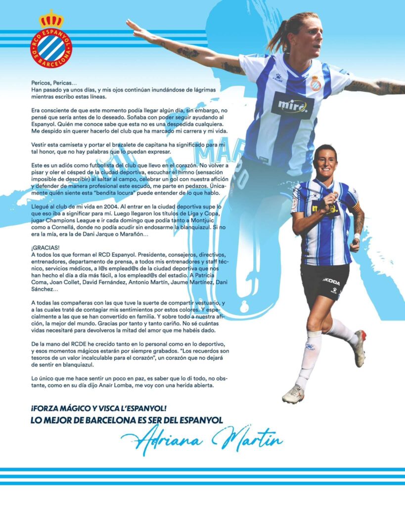 Adriana Martín Espanyol comunicado despedida