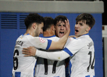 El Espanyol B celebra el gol de Antoniu Roca. Fotografía: @mongay_photography
