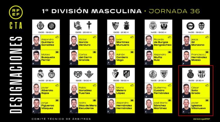 Arbitros J36 La Liga 2025