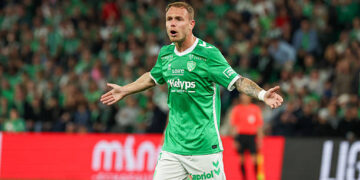 Irvin CARDONA of Saint-Etienne during the Ligue 1 McDonald's match between Saint-Etienne and Toulouse on May 17, 2025 at Stade Geoffroy-Guichard in Saint-Etienne, France. (Photo by Stephane Pillaud/Icon Sport via Getty Images)